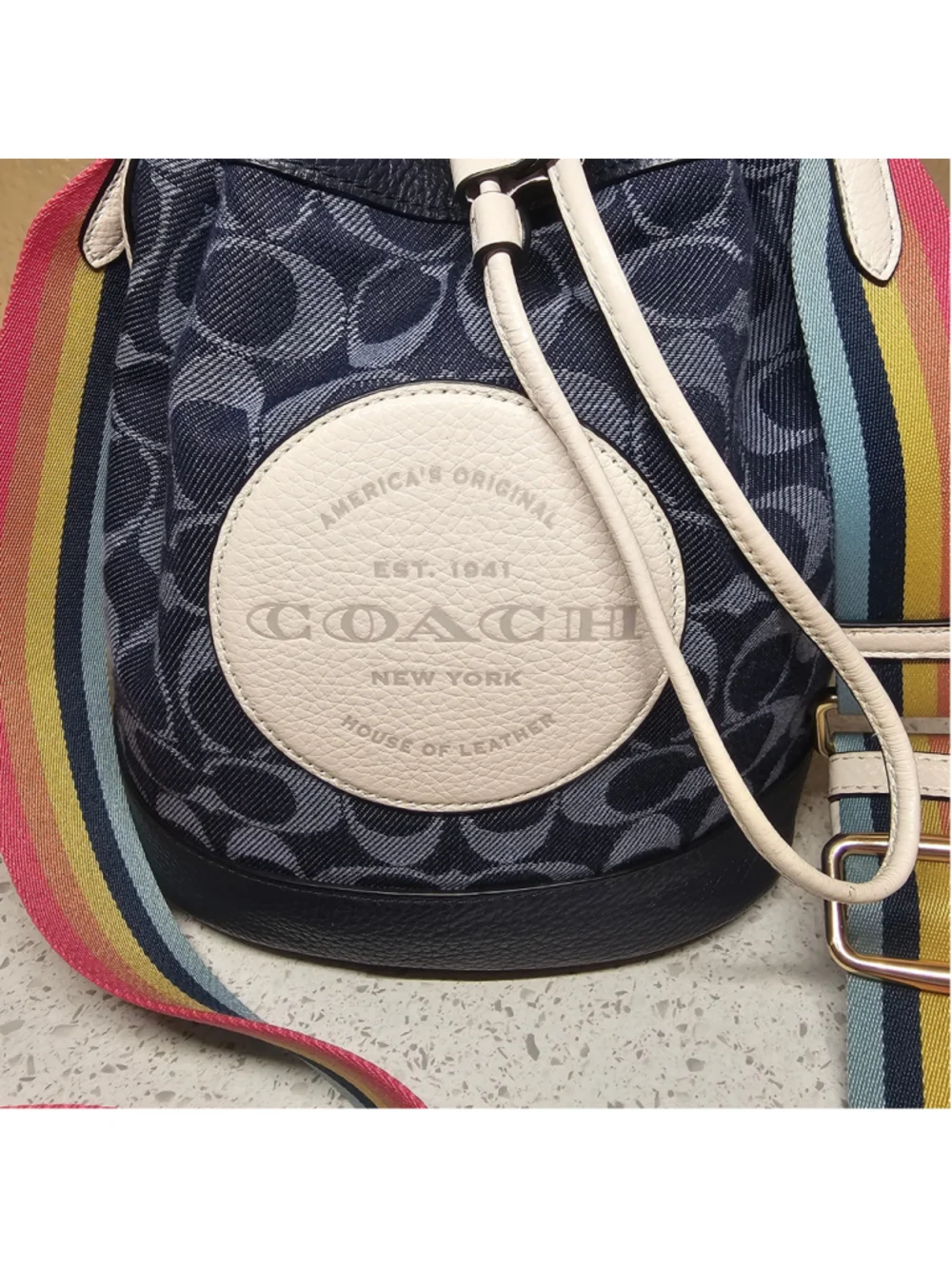COACH Dempsey Drawstring Bucket Bag in Signature Denim C4101